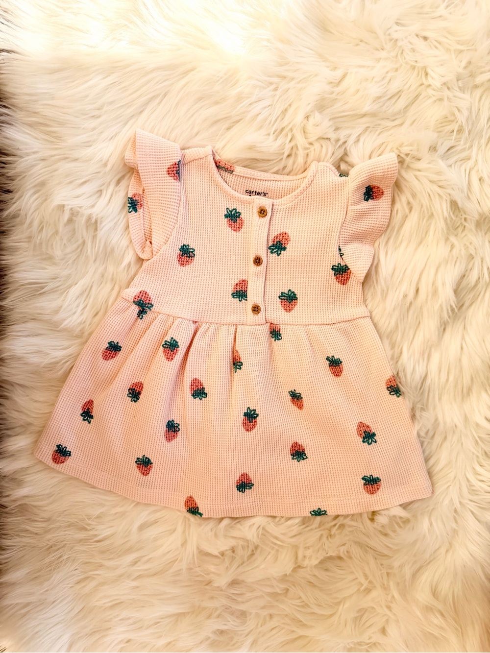 Carter's Pink Strawberry Knit Dress with Flutter Sleeves Size 18 months